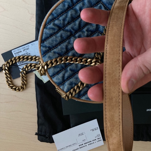 Yves Saint Laurent Nile Round Matelassé Denim Bag Vinyle Denim DEADSTOCK - Picture 10 of 12